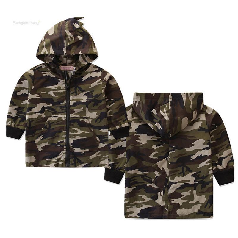 Baby Dinosaur Camouflage Jacket Kids Boy Designer Clothes Windbreaker Ins Hooded Korean Style Zipper Coat Autumn Spring Pocket Long Sleeves